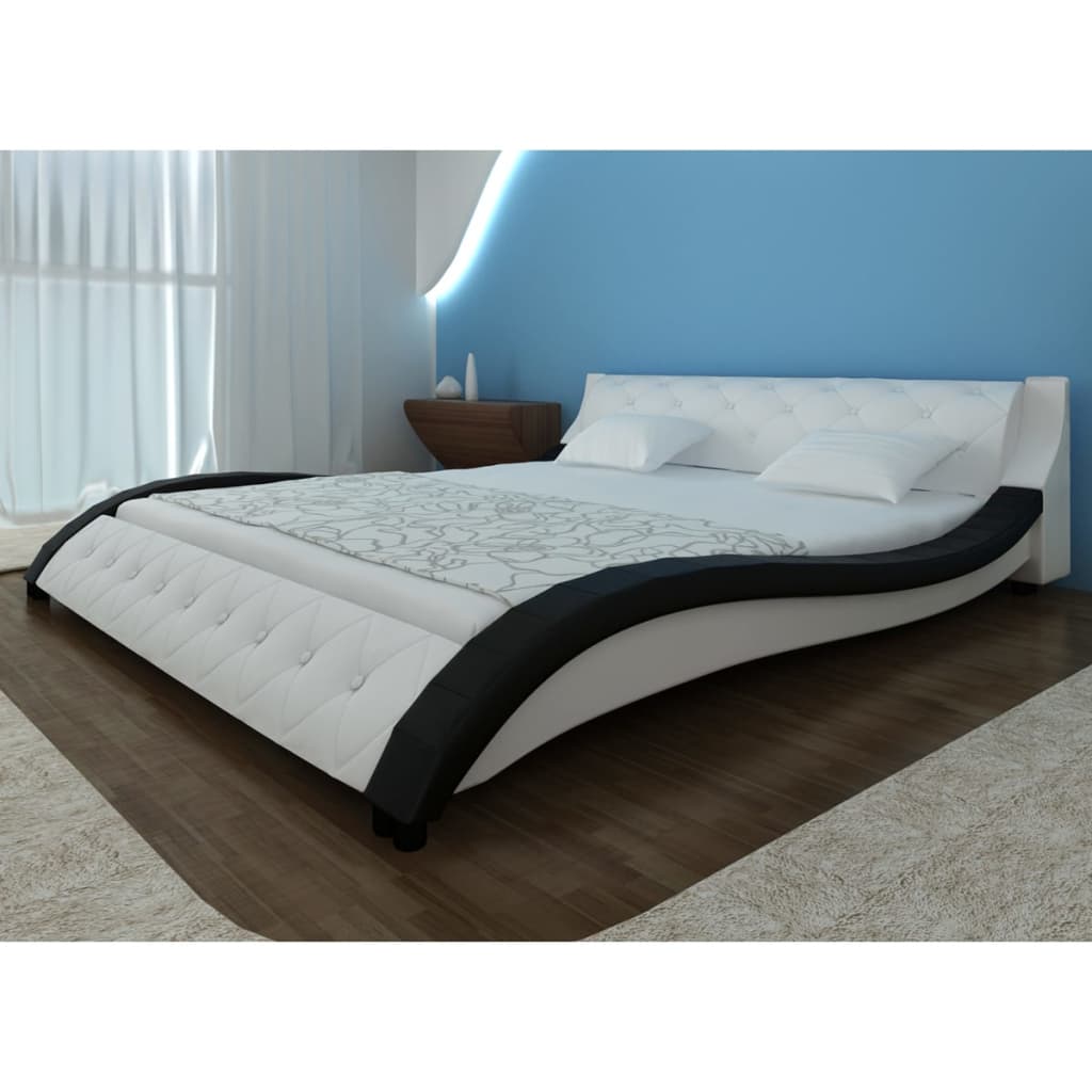 Bett mit Matratze Schwarz & Weiß Kunstleder 140×200 cm kaufen