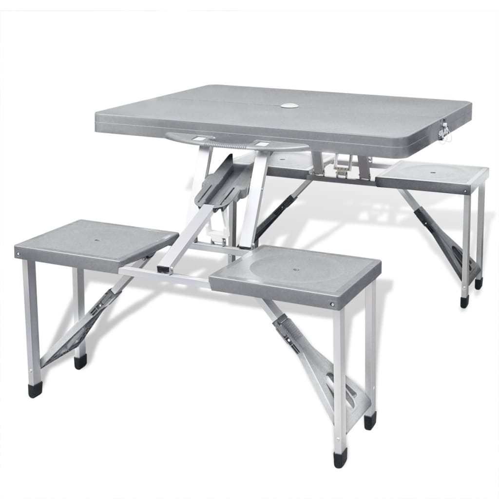 41457 Foldable Camping Table Set with 4 Stools Aluminium Extra Light Grey vidaXL