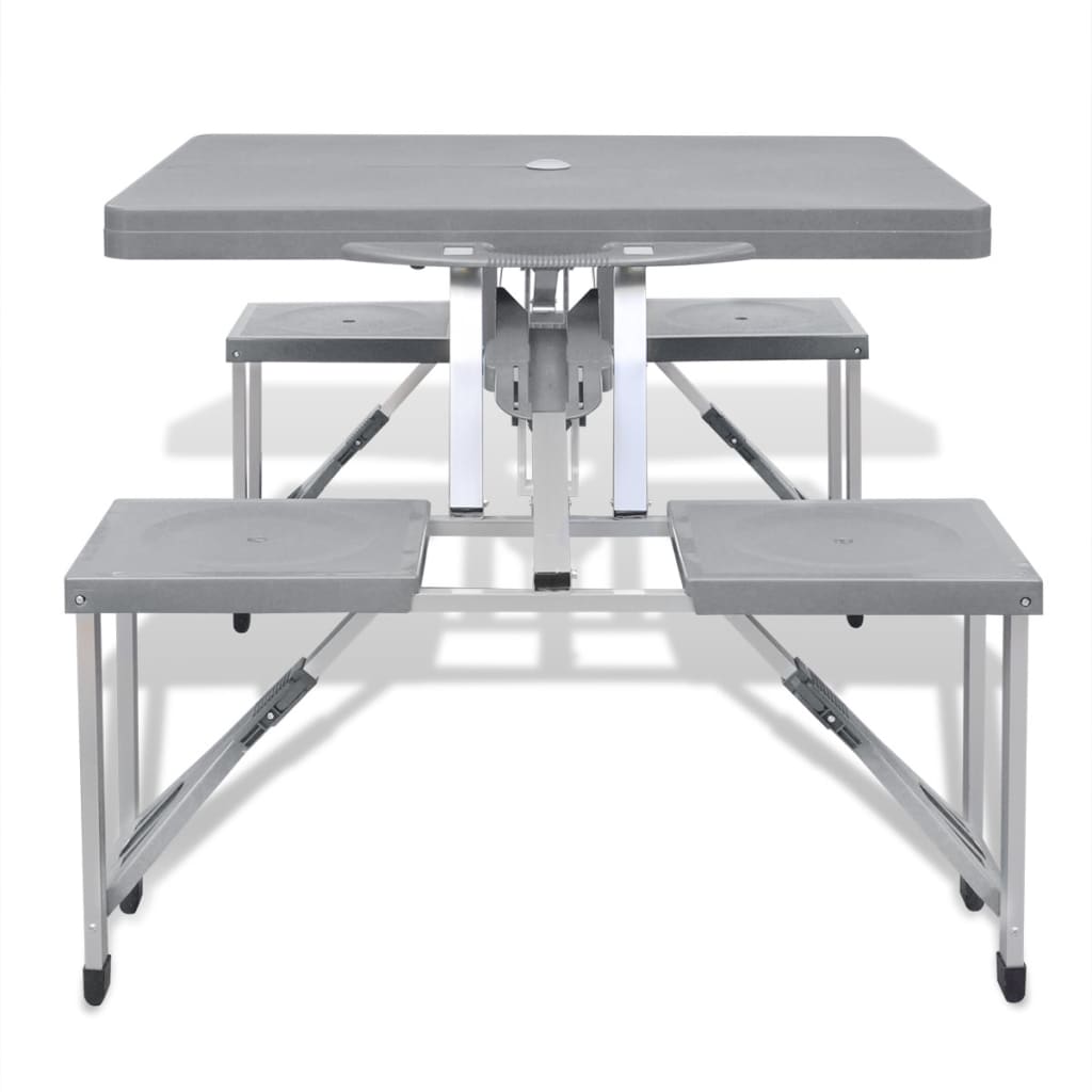 VidaXL - vidaXL Campingtafel met vier krukjes extra licht aluminium inklapbaar (grijs)