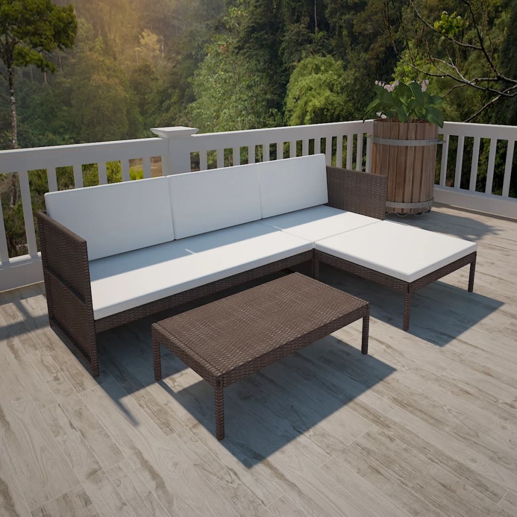 VIDAXL 3 delige Loungeset met kussens poly rattan bruin online kopen