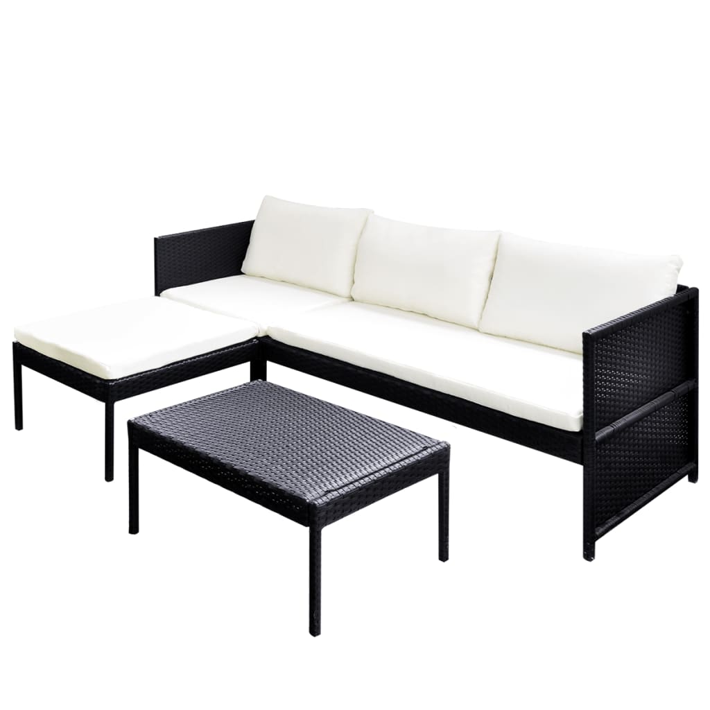 

vidaXL 3 Piece Patio Lounge Set with Cushions Poly Rattan Black