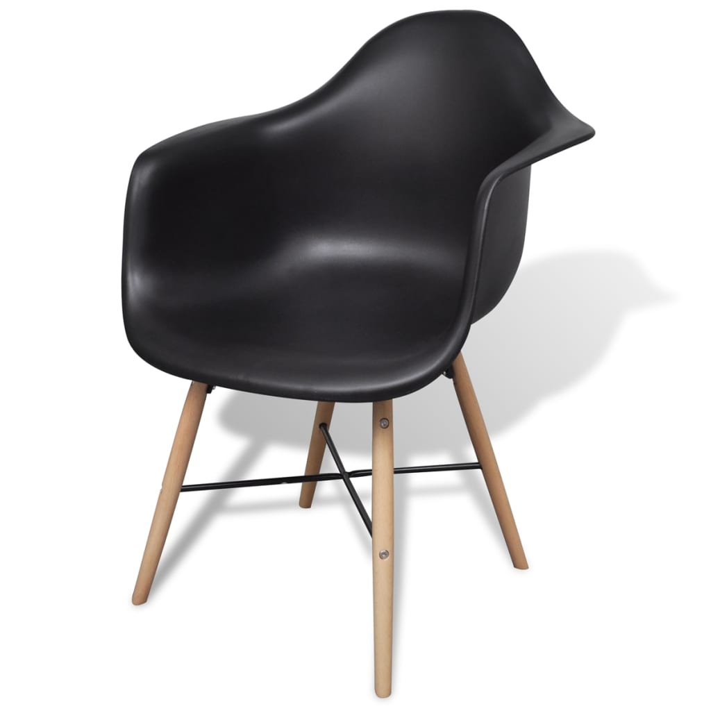 vidaXL Dining Chairs 2 pcs Black Plastic and Beechword