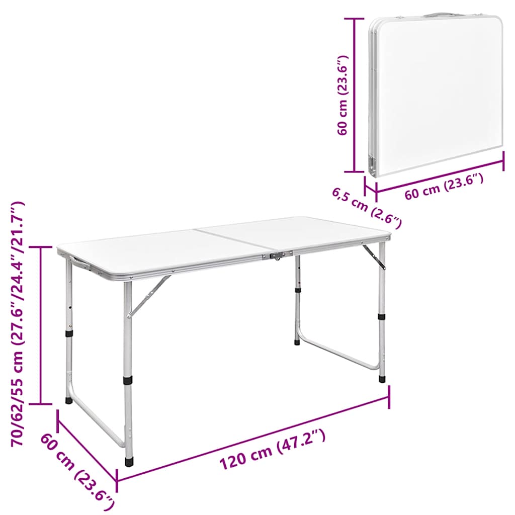 Foldable Camping Table Height Adjustable Aluminium 120 X 60 Cm VidaXL 17 width=274