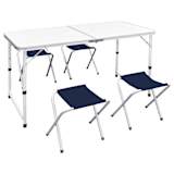 Foldable Camping Table Set with 4 Stools Height Adjustable 47.2"x23.6"