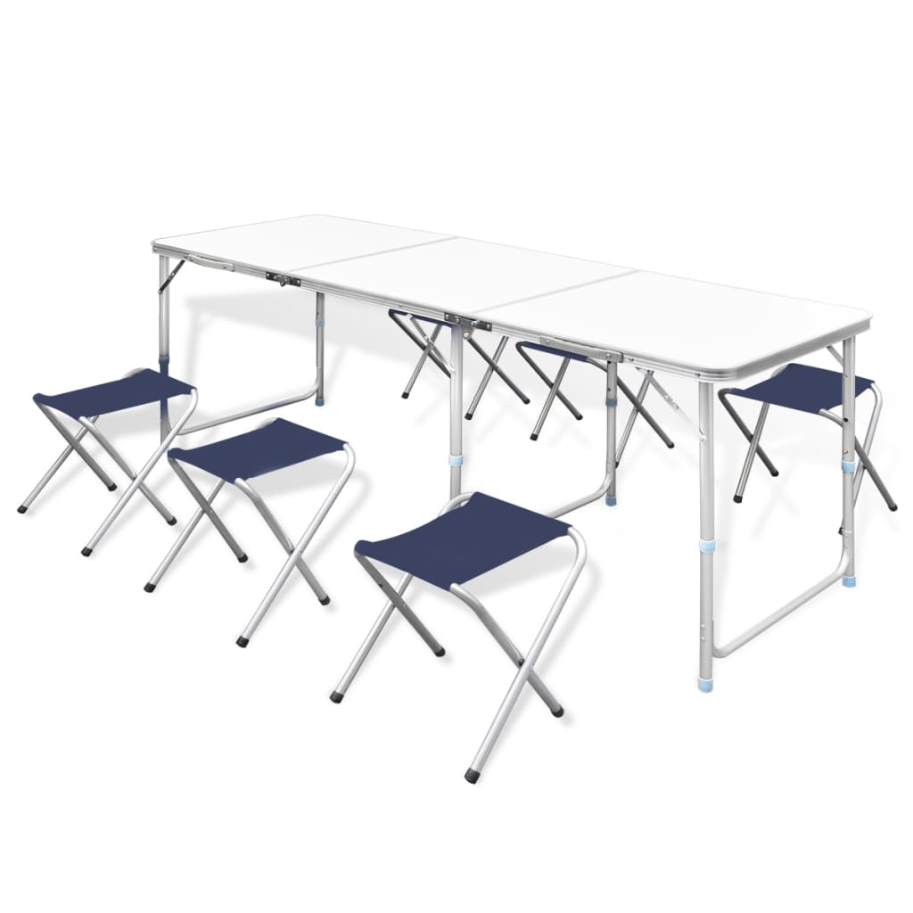 4: vidaXL højdejustérbart campingbord og 6 klapstole 180x60 cm