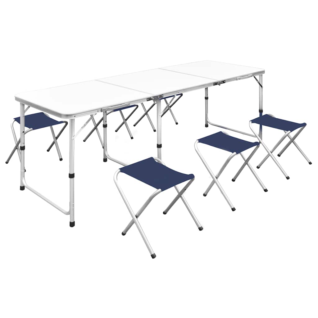 Sammenleggbart campingbordsett med 6 krakker høydejusterbar 180x60 cm