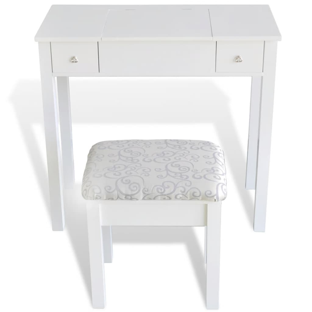 vidaXL Coiffeuse avec tabouret et 1 miroir rabattable Blanc