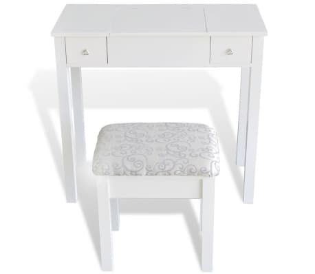 vidaXL toiletbord med taburet og vippespejl hvid