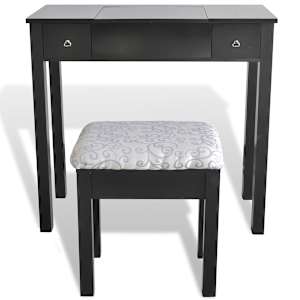 vidaXL Czarna toaletka z taboretem i otwieranym lustrem