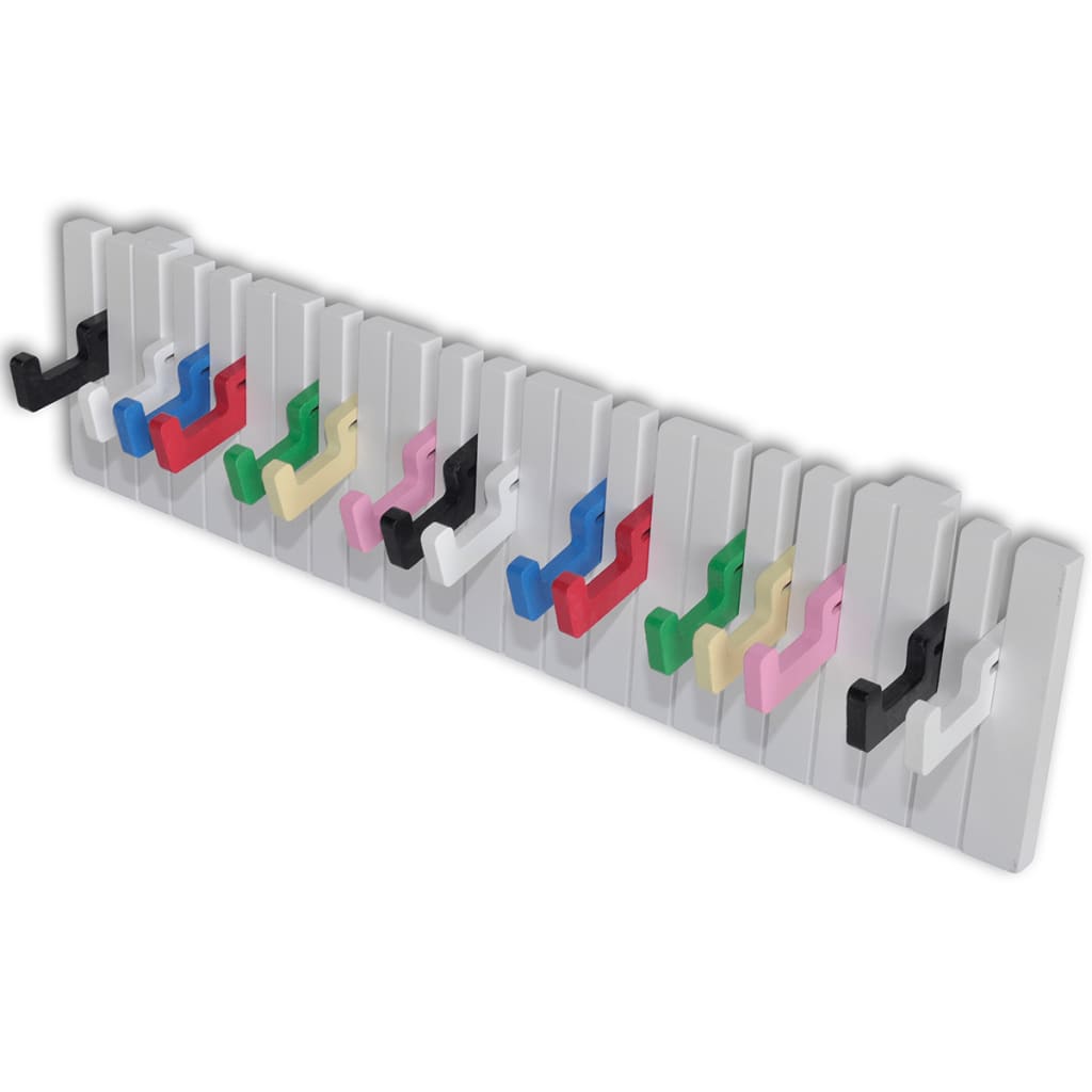 Cuier de perete cu design claviatură pian, 16 agățători colorate poza 2021 vidaXL