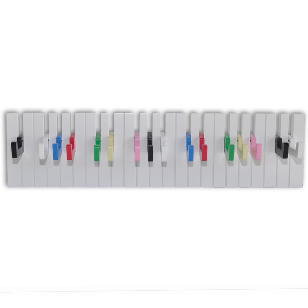 Piano Keyboard Design Wall-mounted Coat Rack with 16 Colourful Hooks