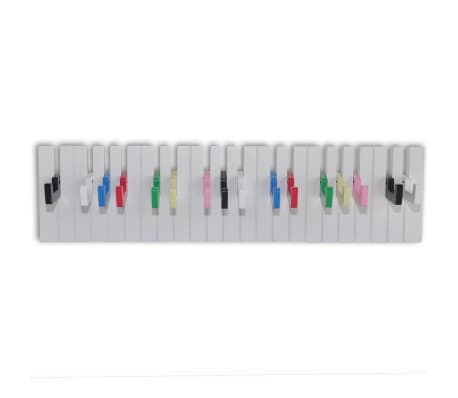 Piano Keyboard Design Wall-mounted Coat Rack with 16 Colourful Hooks