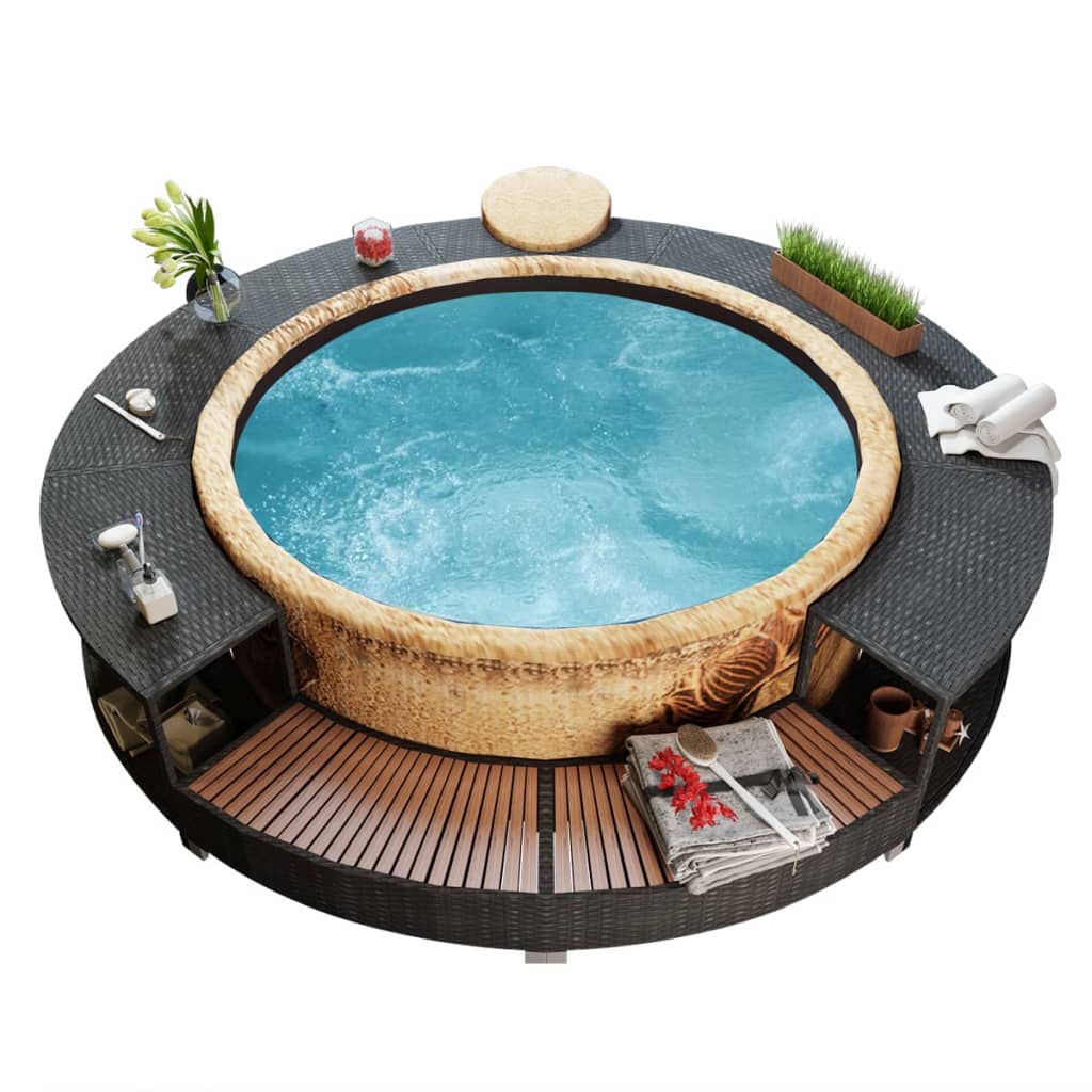 Whirlpool-Umrandung Schwarz Poly-Rattan