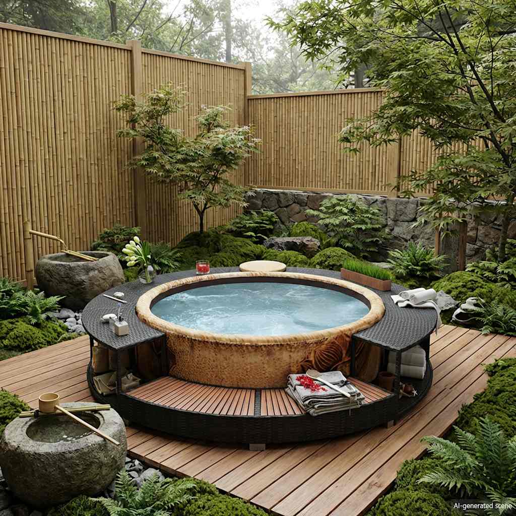 vidaXL Împrejmuire cadă hidromasaj, negru, poliratan