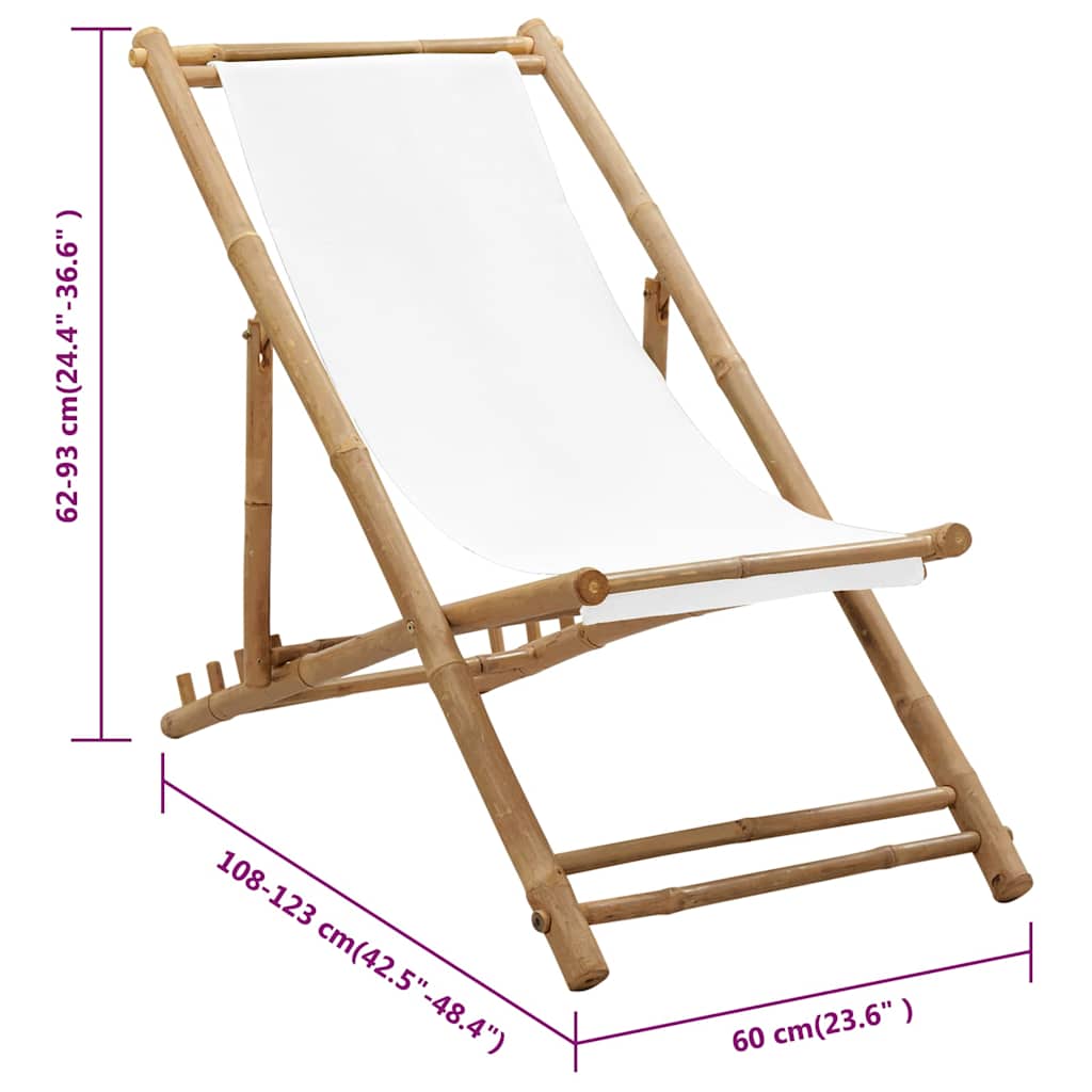 Patio Deck Chair Sling Chair for Balcony Deck Porch Bamboo and Canvas vidaXL - Picture 40 of 45