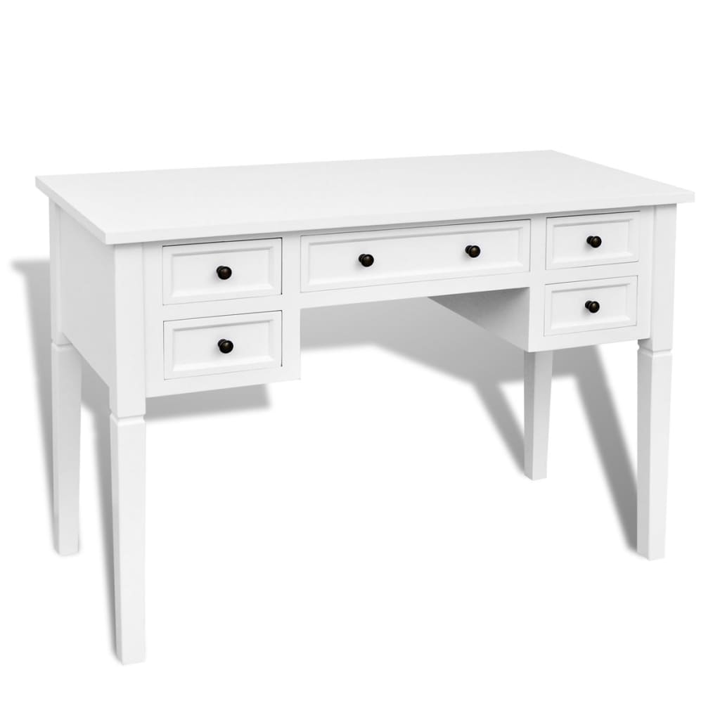 Image of White Writing Desk with 5 Drawers
