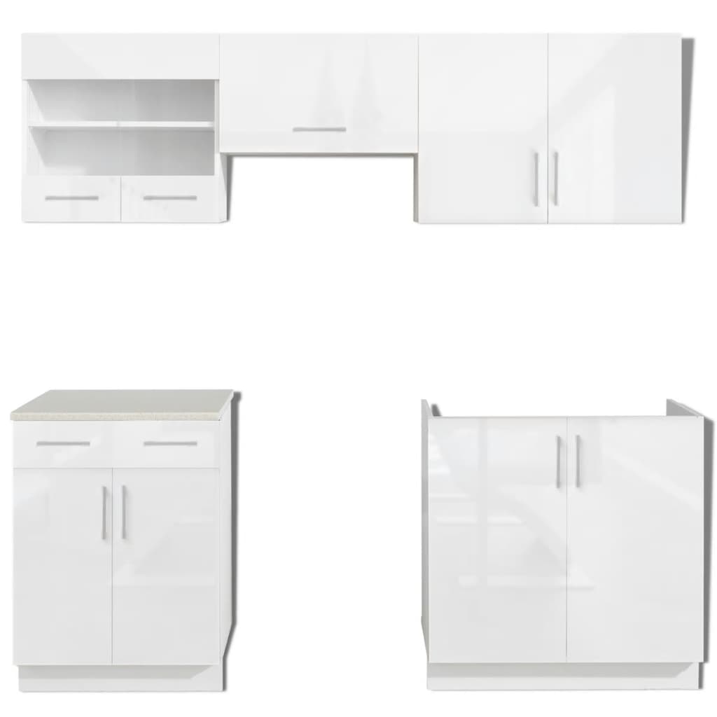 vidaXL Kitchen Cabinet Unit 5 Pieces High Gloss White 200 cm