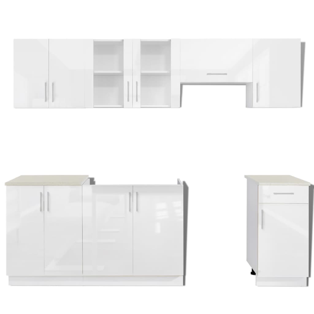 vidaXL Kitchen Cabinet Unit 7 Pieces High Gloss White 240 cm