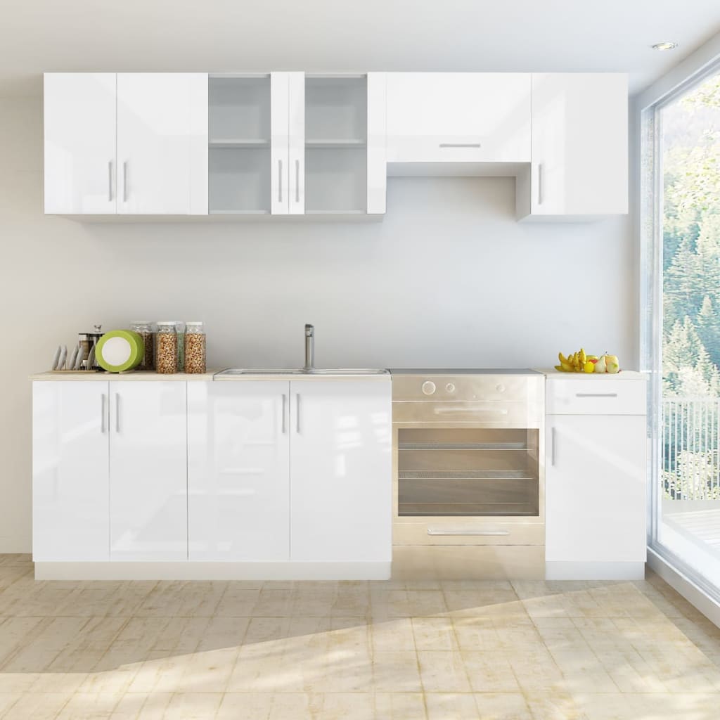 vidaXL Armoire de cuisine 7 pcs Blanc haut brillance 240 cm 