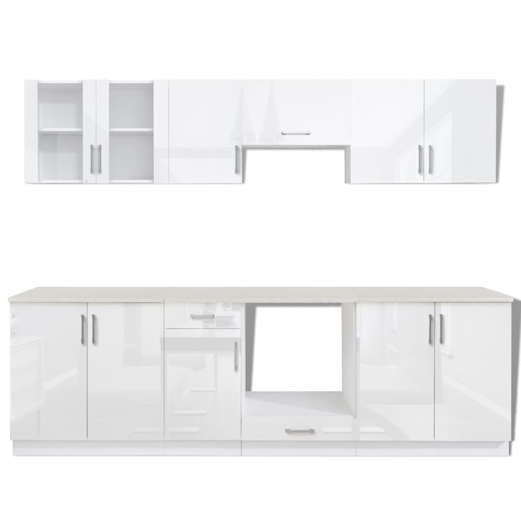 vidaXL Kitchen Cabinet Unit 8 Pieces High Gloss White 260 cm