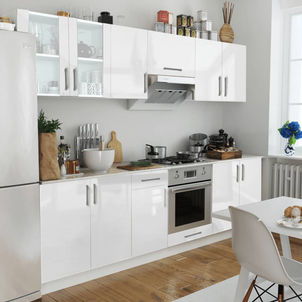 vidaXL Armoire de cuisine 8 pcs Blanc haut brillance 260 cm 