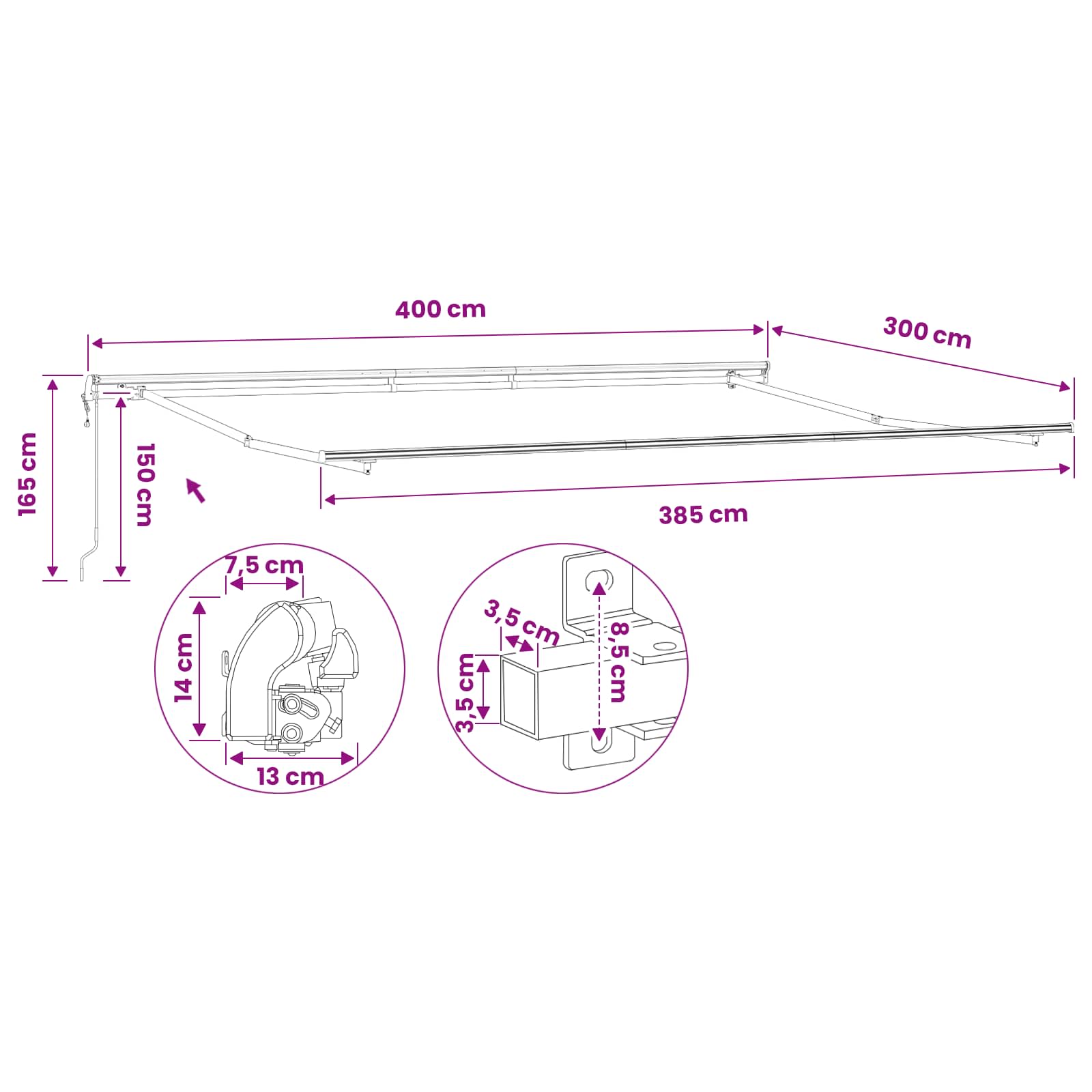 Awning Frame Automatic Roll back size guide
