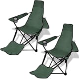 2 pcs Foldable Camping Chair with Footrest Dark Green