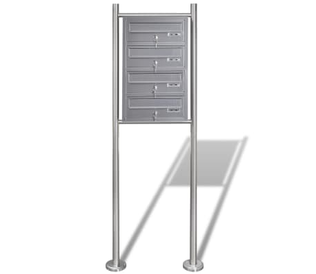 Quadruple Mailbox on Stand Stainless Steel