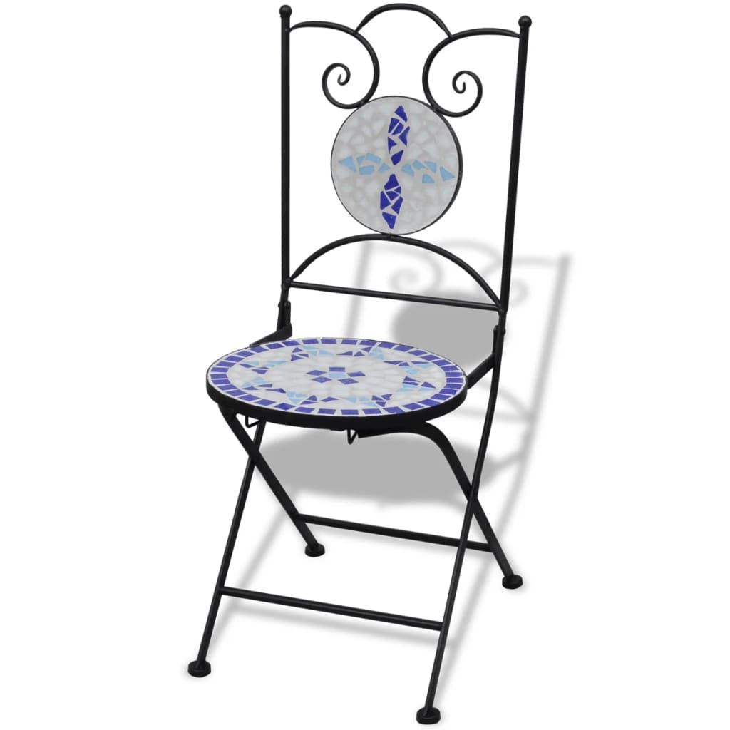 2 db kék és fehér összecsukható kerámia kerti szék 