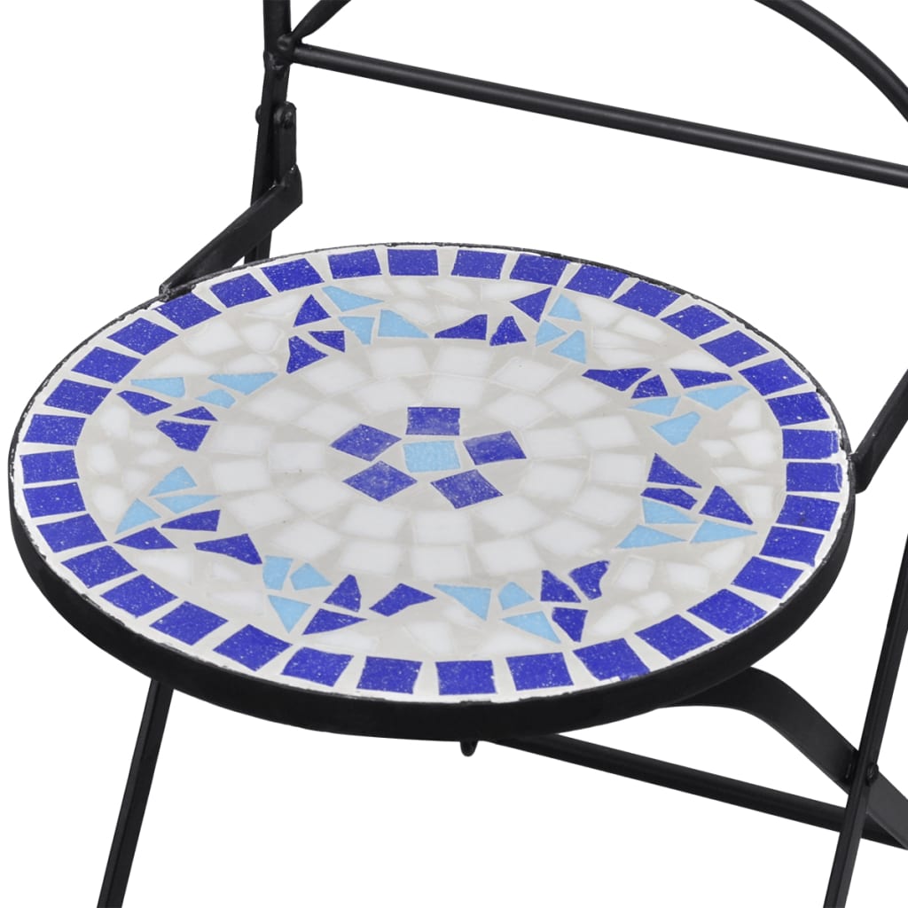 2 db kék és fehér összecsukható kerámia kerti szék 