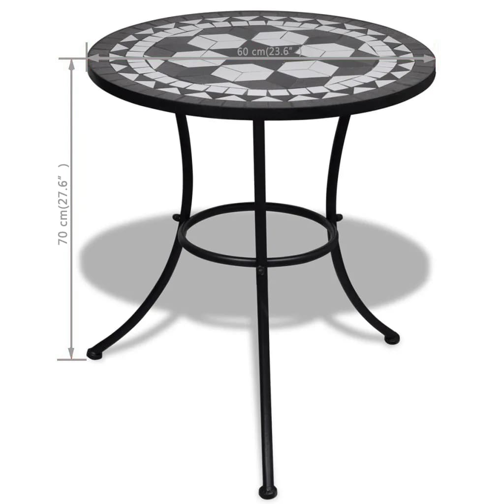 vidaXL Bistro Table Black and White 23.6" Mosaic