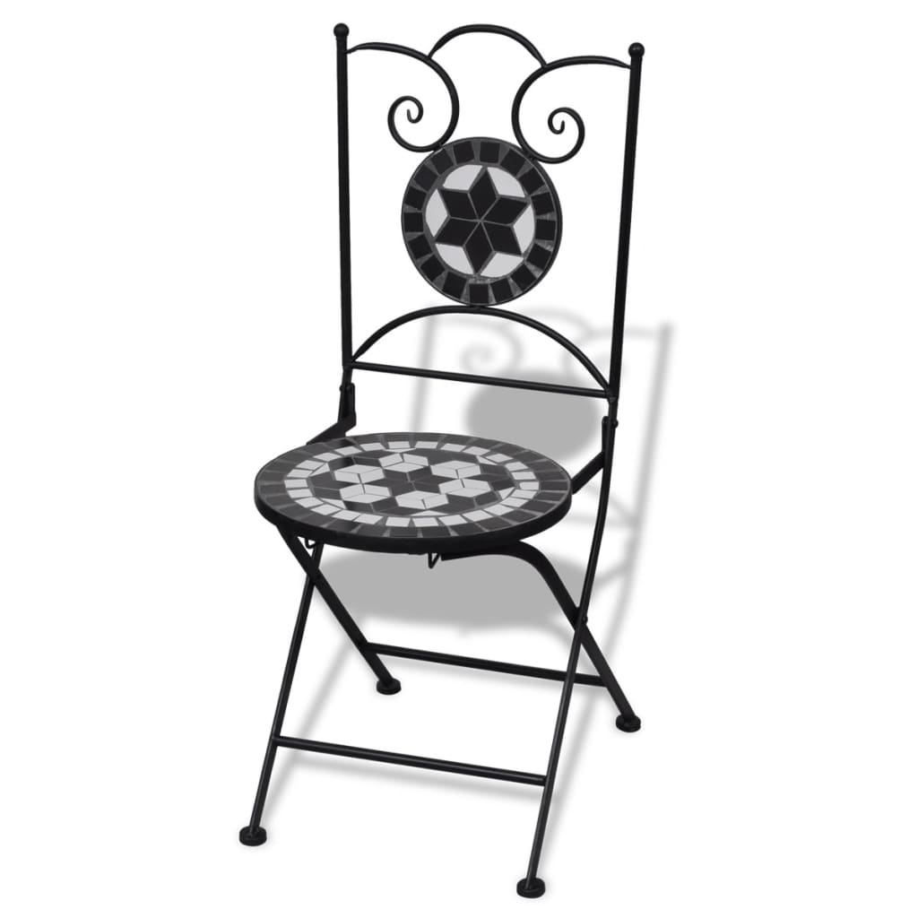 2 db fekete és fehér összecsukható kerámia kerti szék 