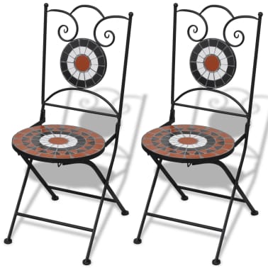 Vidaxl Folding Bistro Chairs 2 Pcs Ceramic Terracotta And White