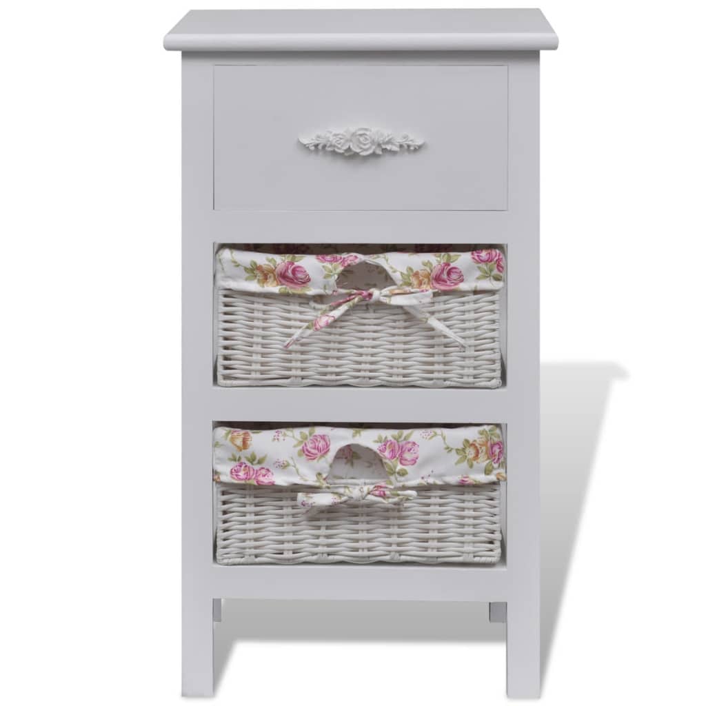 vidaXL Cabinet with 1 Drawer and 2 Baskets White Paulownia Wood