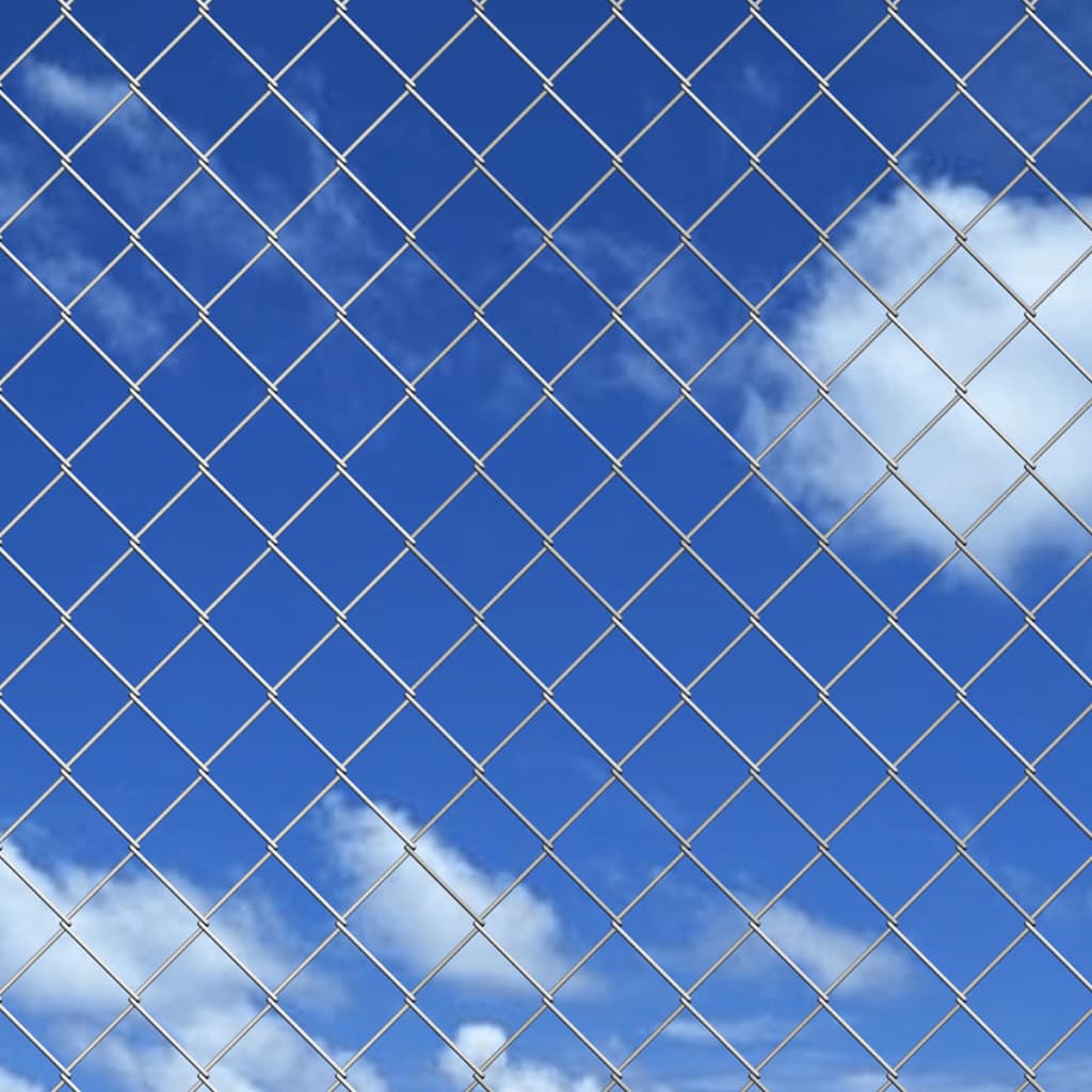 Gard din plasă cu stâlpi, argintiu, 15 x 0,8 m, oțel galvanizat