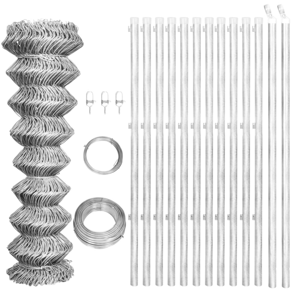 vidaXL Gard din plasă cu stâlpi, argintiu, 25 x 0,8 m, oțel galvanizat