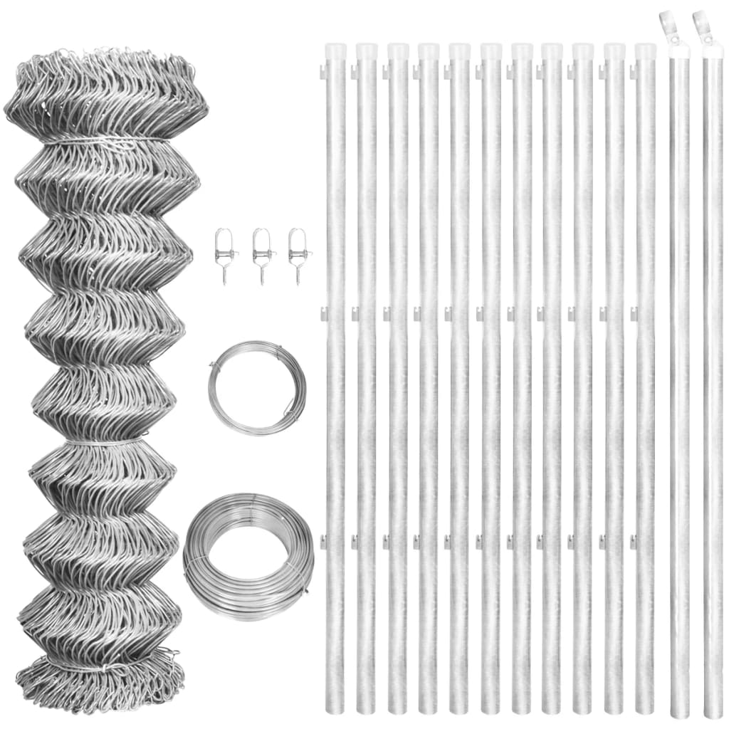 vidaXL Drôtené pletivo+stĺpiky, pozinkovaná oceľ 25x1 m, strieborné