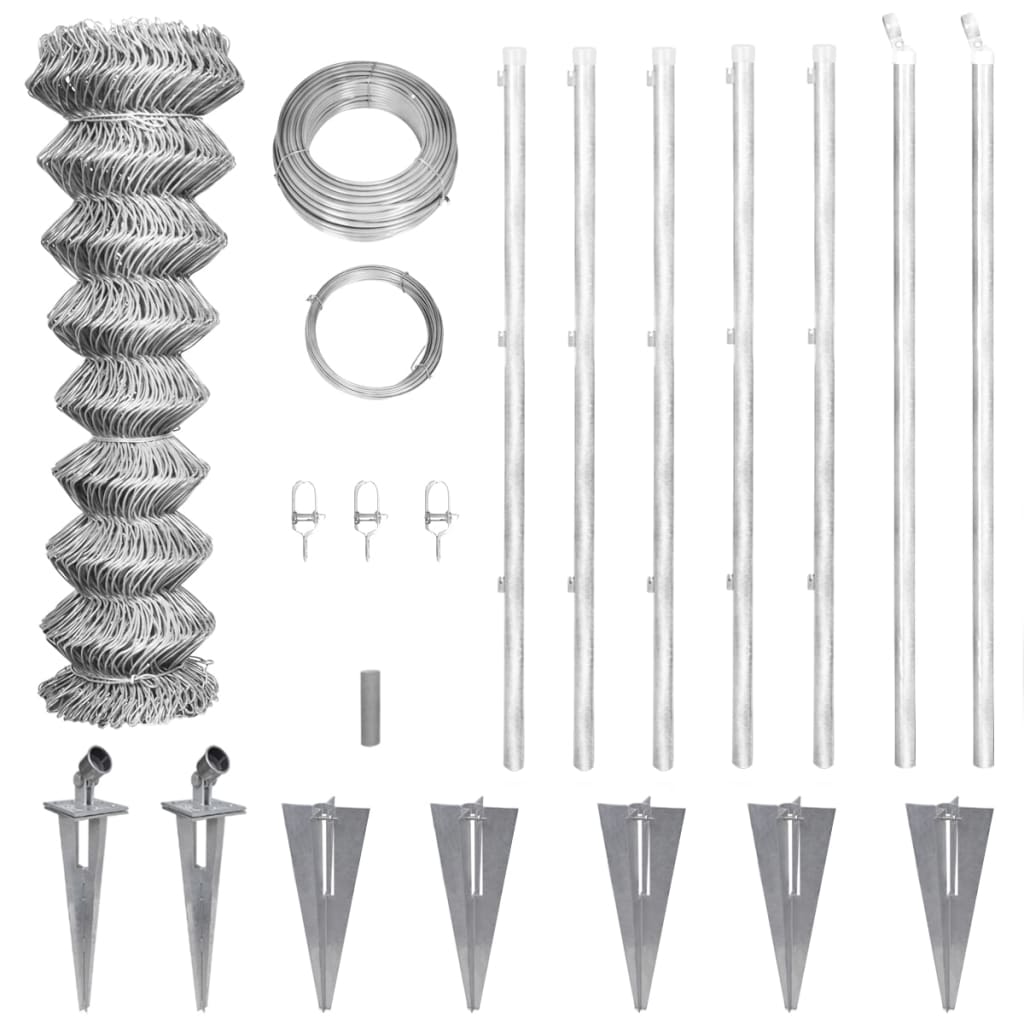 vidaXL Gard din plasă cu stâlpi și țăruși, 15 x 1 m, oțel galvanizat vidaXL