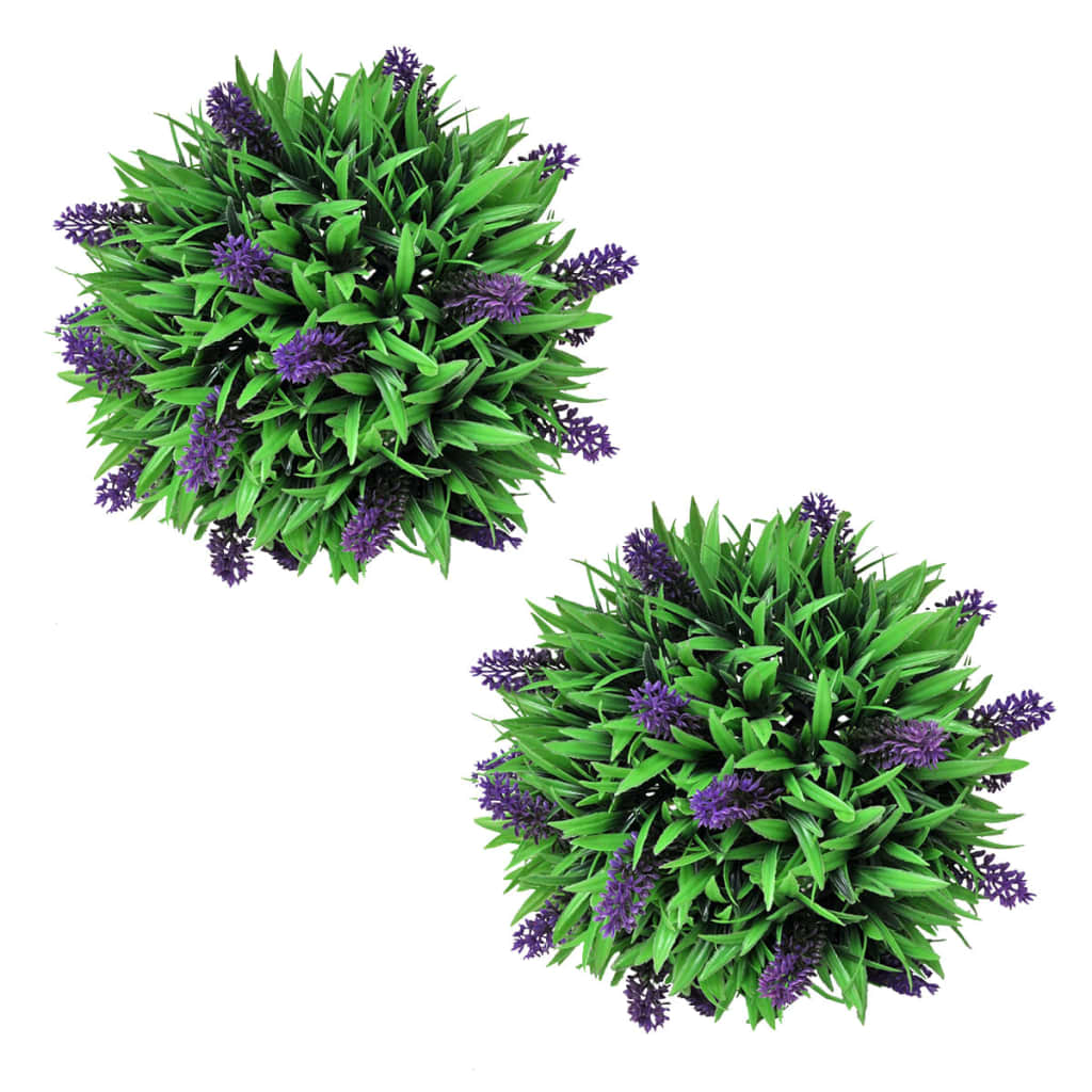 vidaXL Kunstig buksbomball med lavendel sett med 2 stk 28 cm - Kunstig flora - Kunstig plante blomst