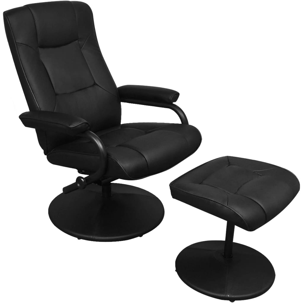 TV Armchair with Footstool Black Faux Leather