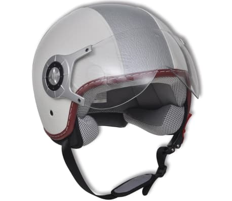 Scooter Helmet Leather M White & Silver