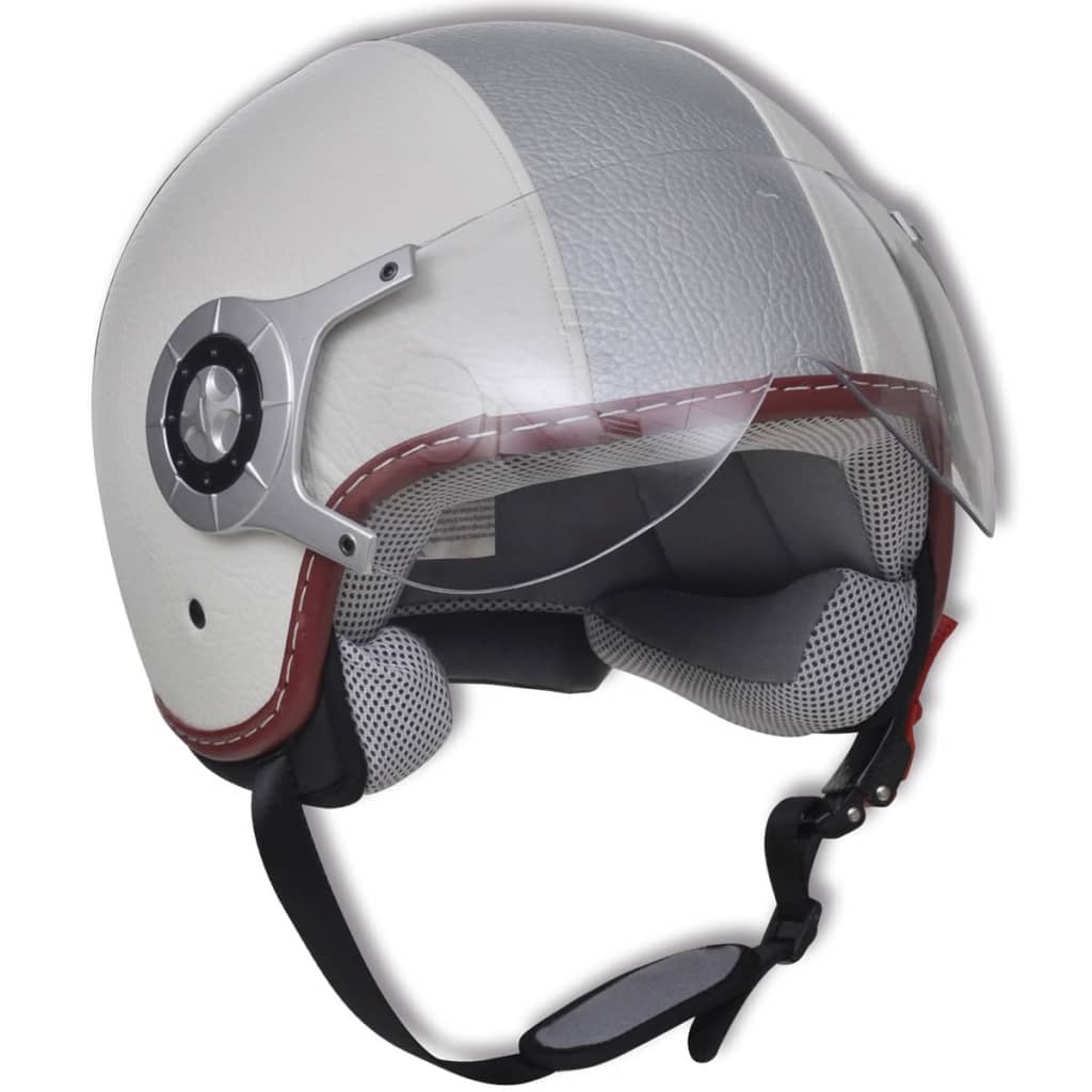 Scooterhelm Leder L Weiß & Silber