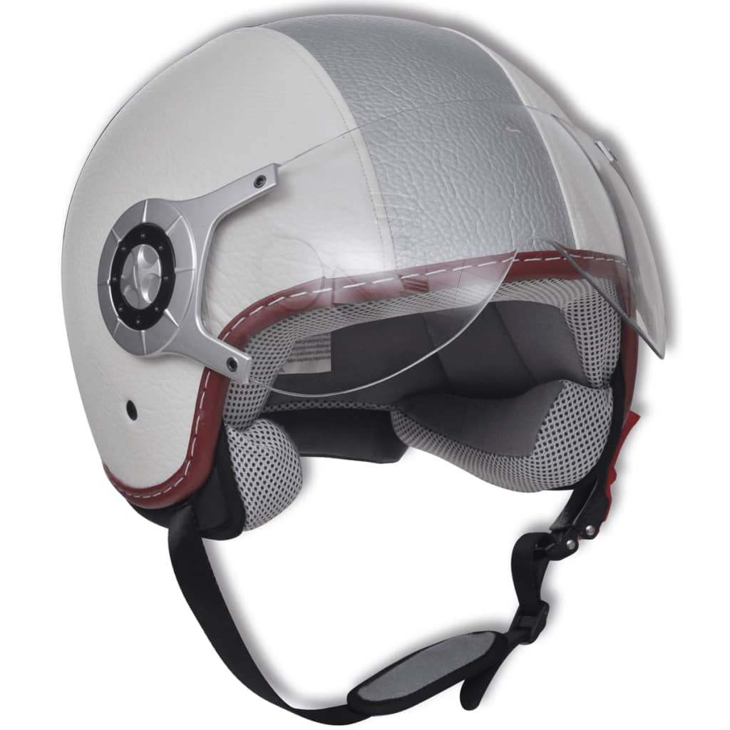 Casco per Scooter in Cuoio XL Bianco e Argento