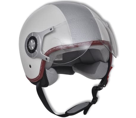 Casco per Scooter in Cuoio XL Bianco e Argento