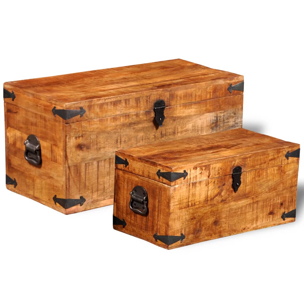 Image of vidaXL Storage Chest Set 2 Pieces Rough Mango Wood