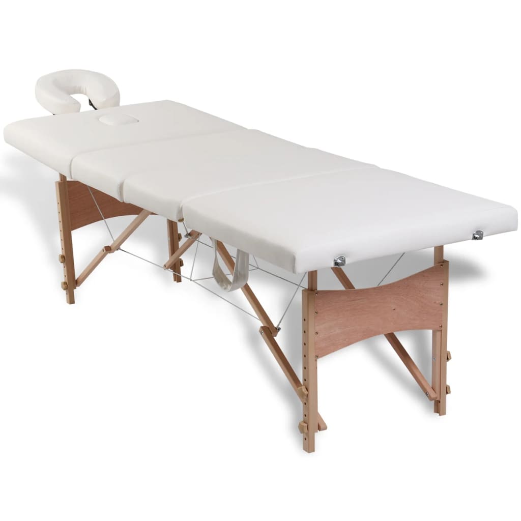 

vidaXL Massagetafel inklapbaar houten frame + accessoires (4 delen/crème)