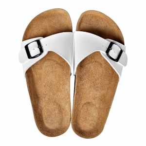 vidaXL Moteriški kamštiniai sandalai su sagtimi, balti, 37 dydžio