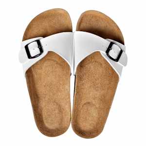 vidaXL Moteriški kamštiniai sandalai su sagtimi, balti, 39 dydžio