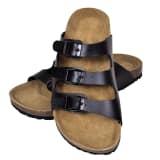 Schwarze Unisex Biokork-Sandale mit 3 Schnallen Größe 39