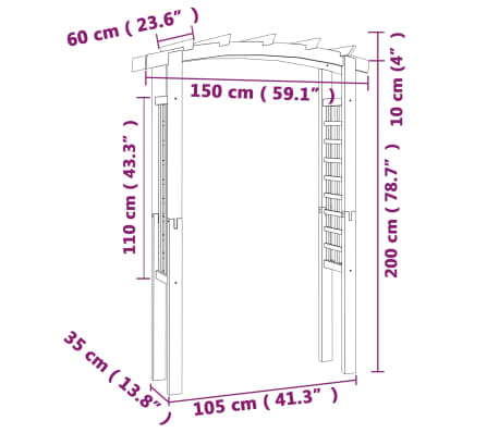 Générique Arche à Treillis 125x150x235 Cm Bois De Pin